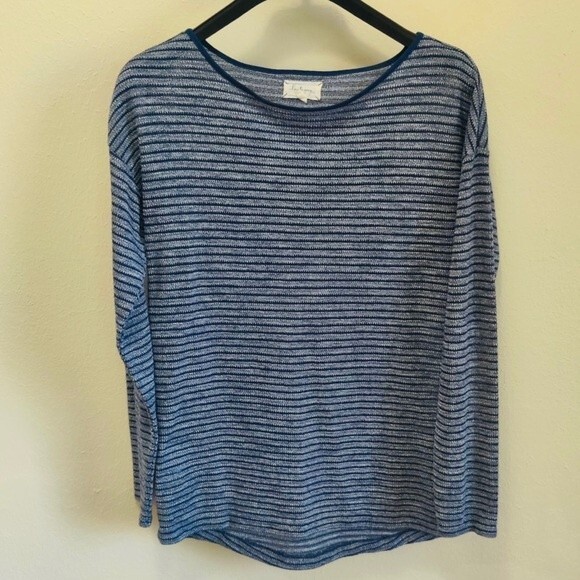 Lou & Grey Navy Striped Lightweight Waffle Knit Pullover in Size Medium - Picture 2 of 6